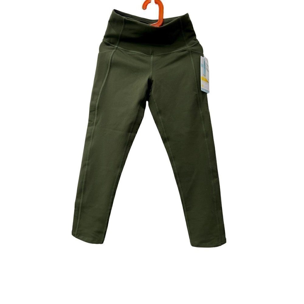 NWT ZELLA GIRL Size/XXS Yoga + Studio Kids' Live In Crop Leggings Pockets Green